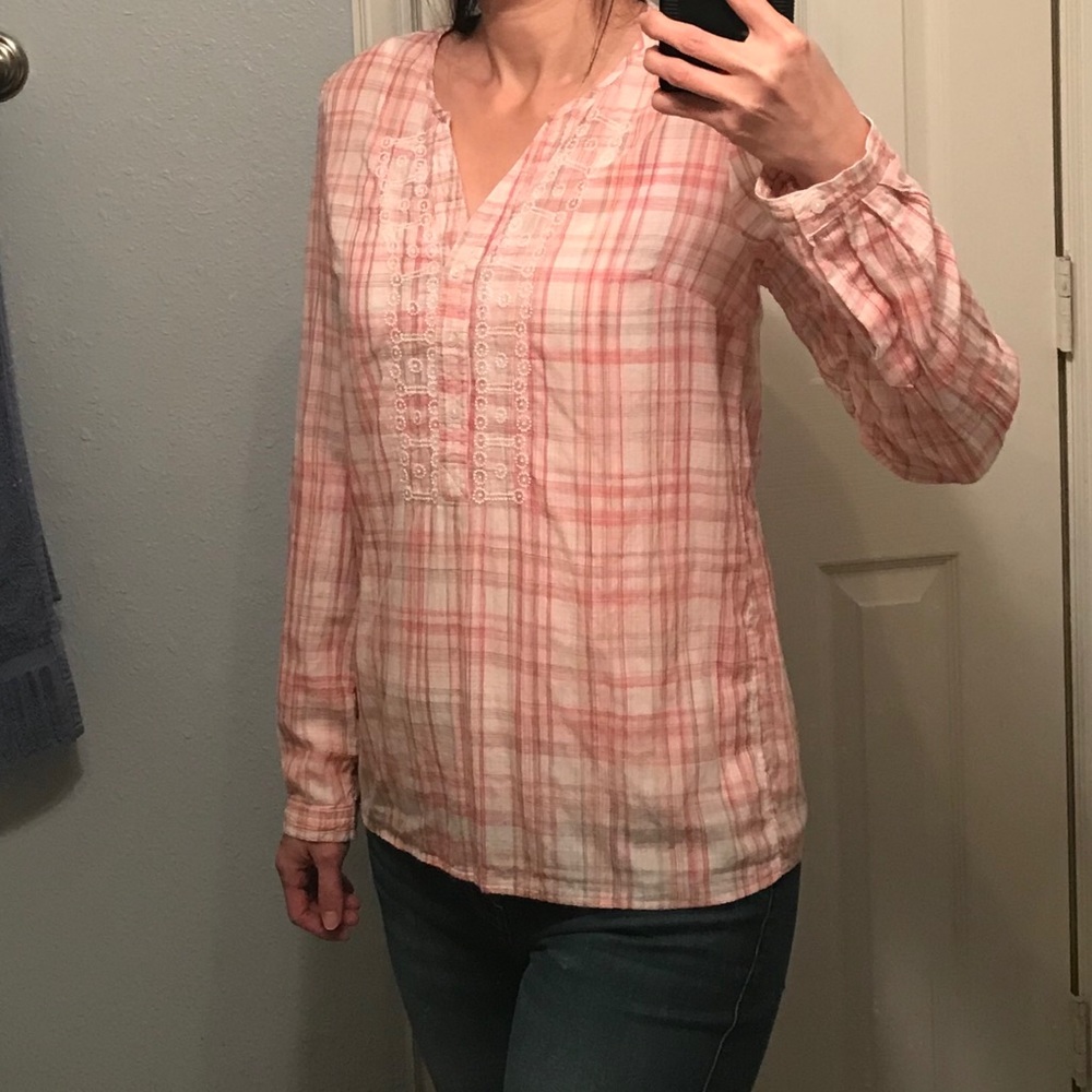 GAP outlet pink plaid top size S